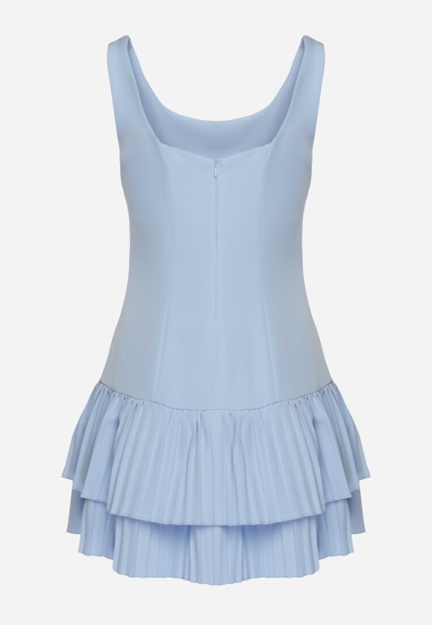 Jasnoniebieska Sukienka Rozkloszowana z Taliowaniem i Plisowanym Dołem Soreqa