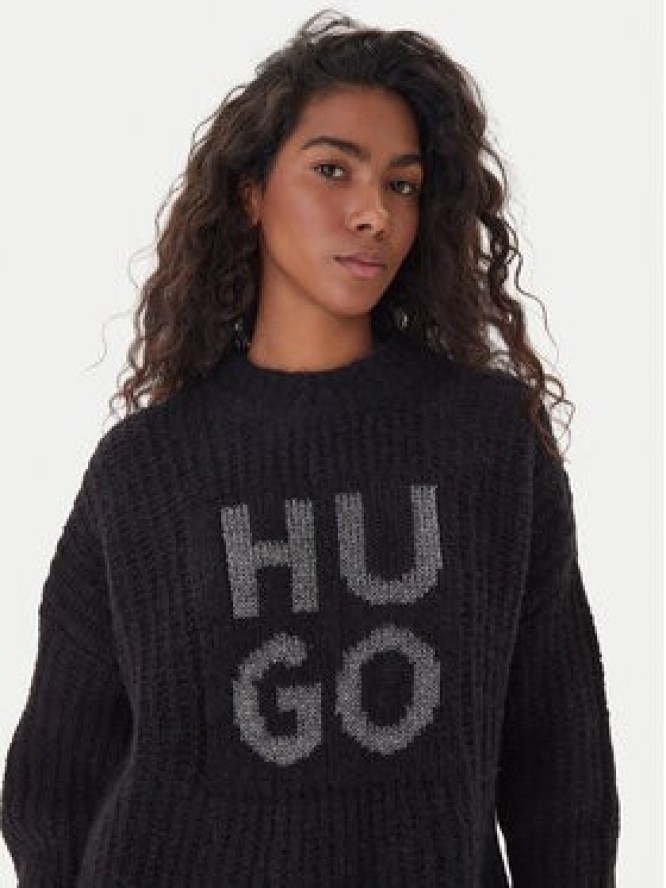HUGO Sweter Sloguis 50548245 Czarny Oversize