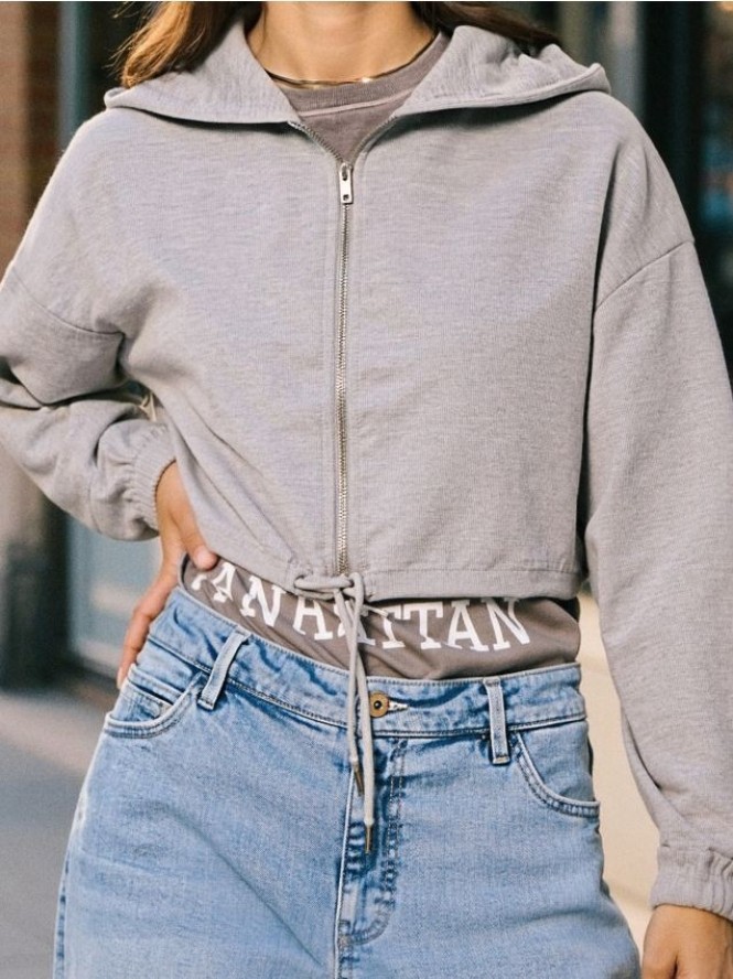 Bluza crop z kapturem - szary