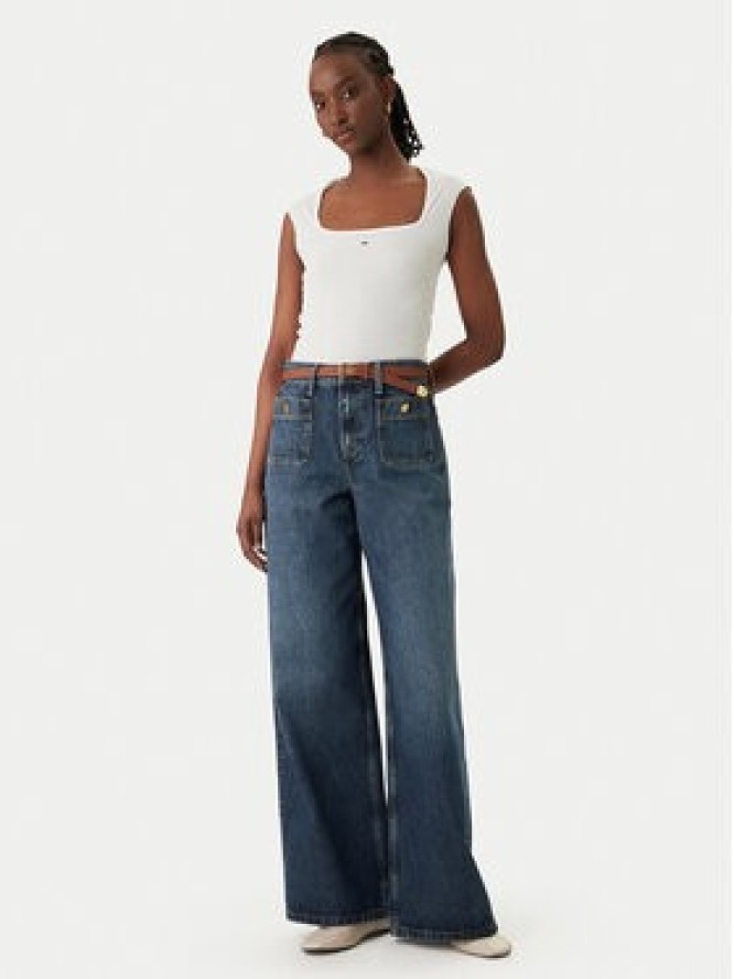 Tommy Jeans Top Smock Seersucker DW0DW22220 Biały Slim Fit