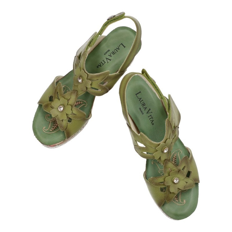 Zielone Sandały Laura Vita Eleganckie Obuwie Damskie