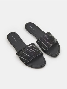 Klapki z siateczką i cyrkoniami - czarny