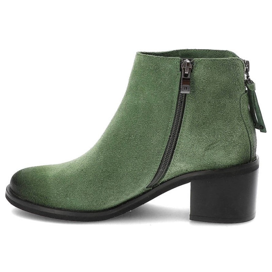 Zielone Botki Nessi Damskie Modne Obuwie Skórzane