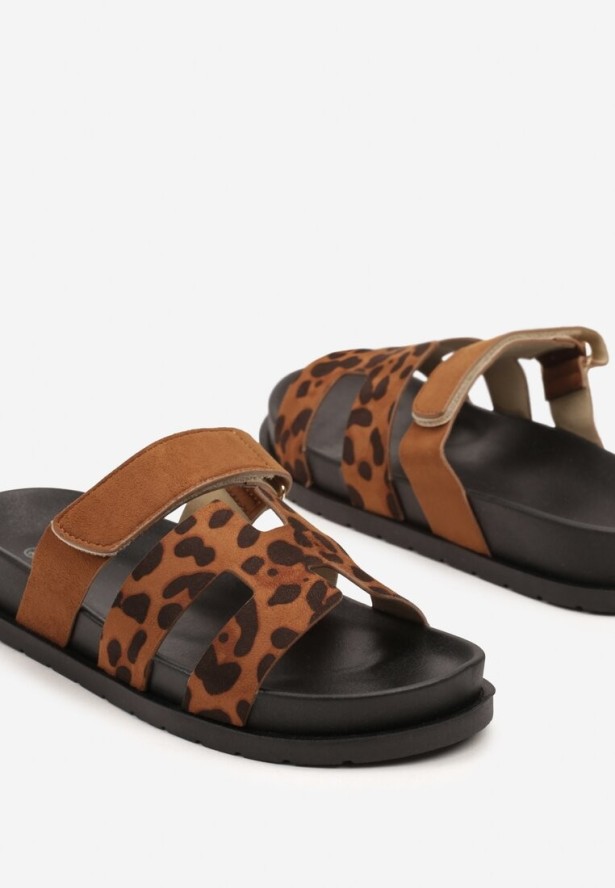 Panterkowe Klapki z Ekozamszu na Piankowej Podeszwie Zapinane na Rzep Nimiarianna