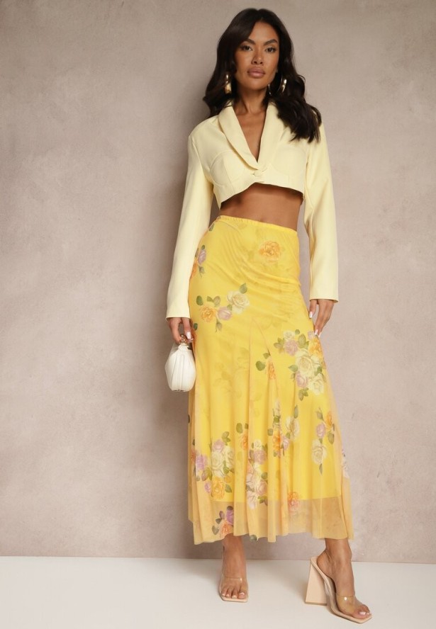Żółta Spódnica w Kwiatowy Wzór o Rozkloszowanym Kroju Efrirene