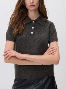 Sweter z kołnierzykiem polo - szary