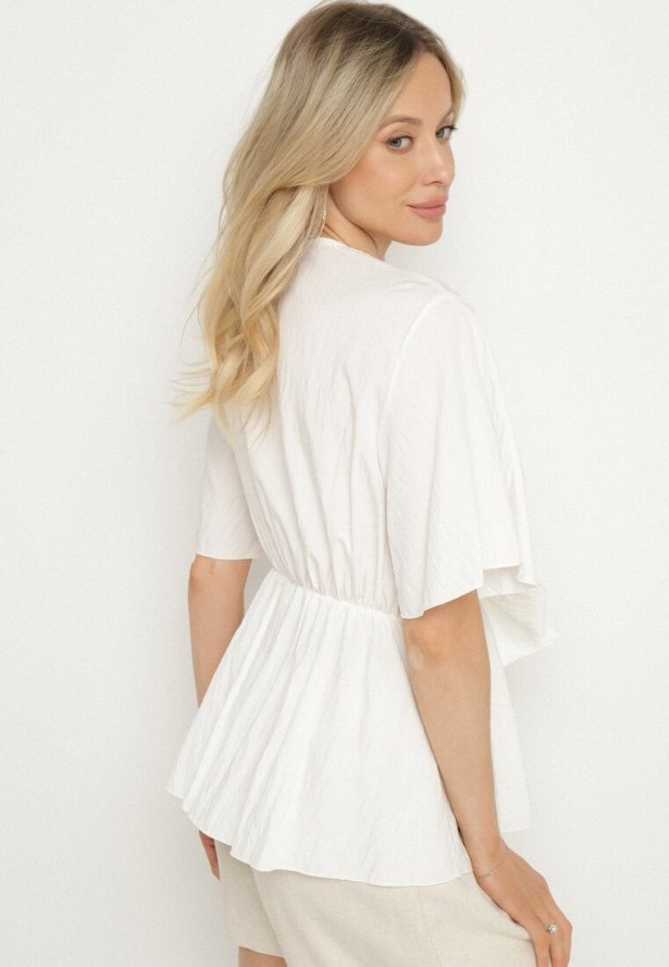 Biała Kopertowa Bluzka z Wiskozą Ozdobiona Supłem Tanathria