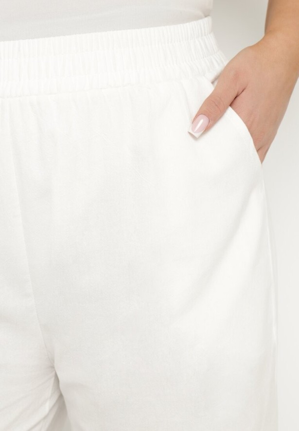 Białe Klasyczne Spodnie Bawełniane z Gumką w Pasie Olozi