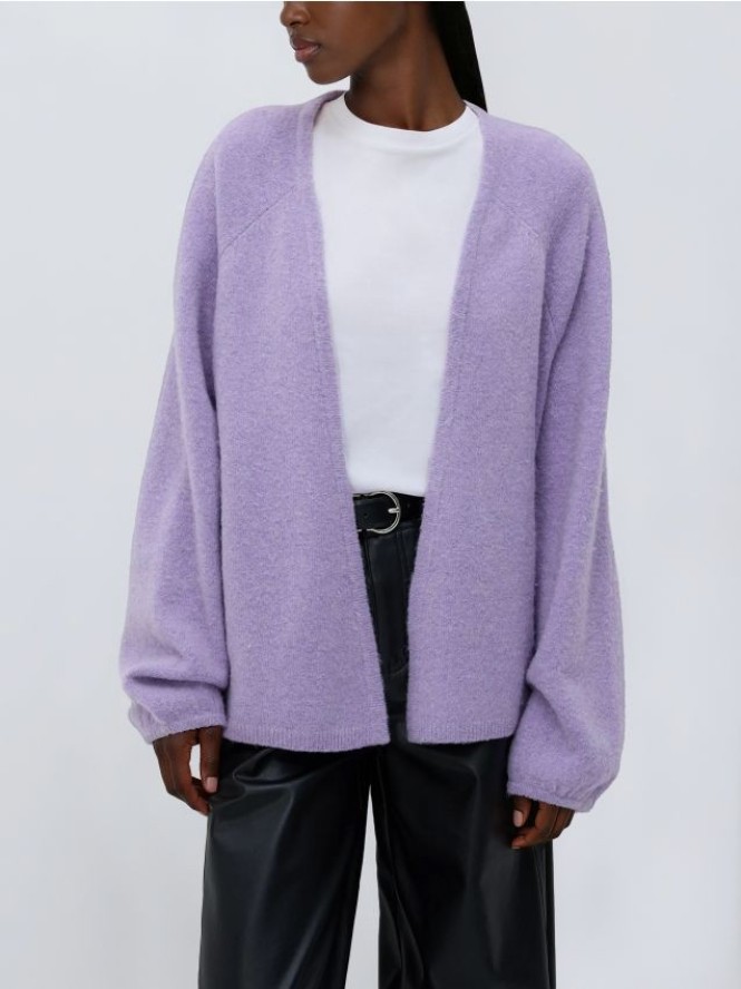 Kardigan z dodatkiem wełny - lawendowy