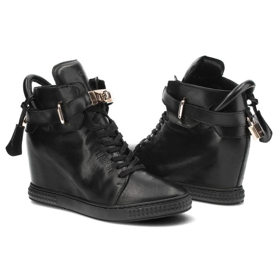 Czarne Sneakersy Carinii Wygodne Buty Damskie Na Koturnie