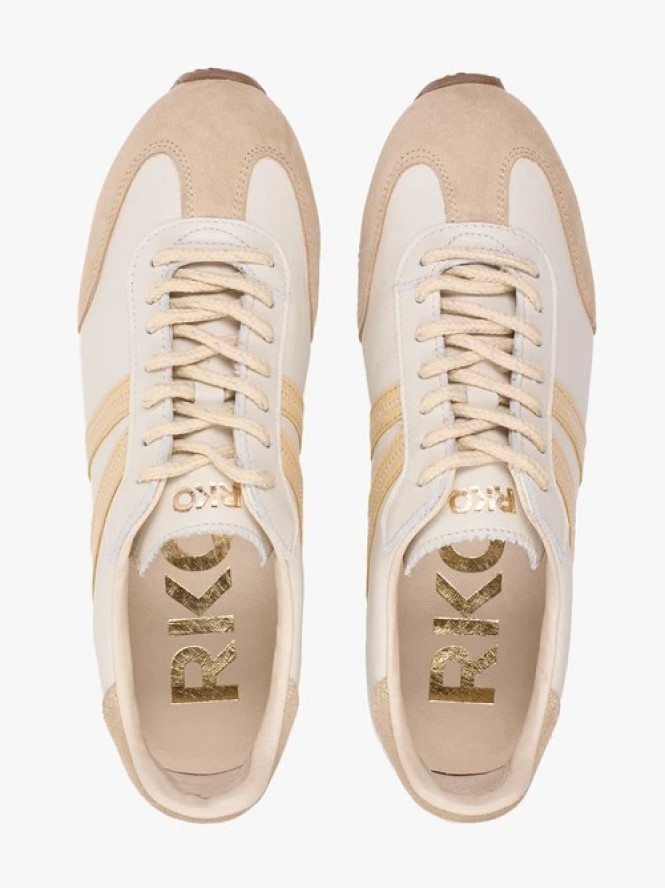 Beżowe sneakersy ze skóry licowej i welurowej