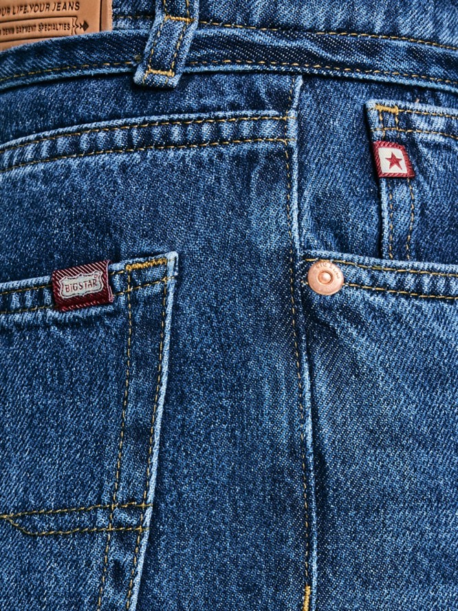 Jeansy damskie z szeroką nogawką granatowe Atrea 514