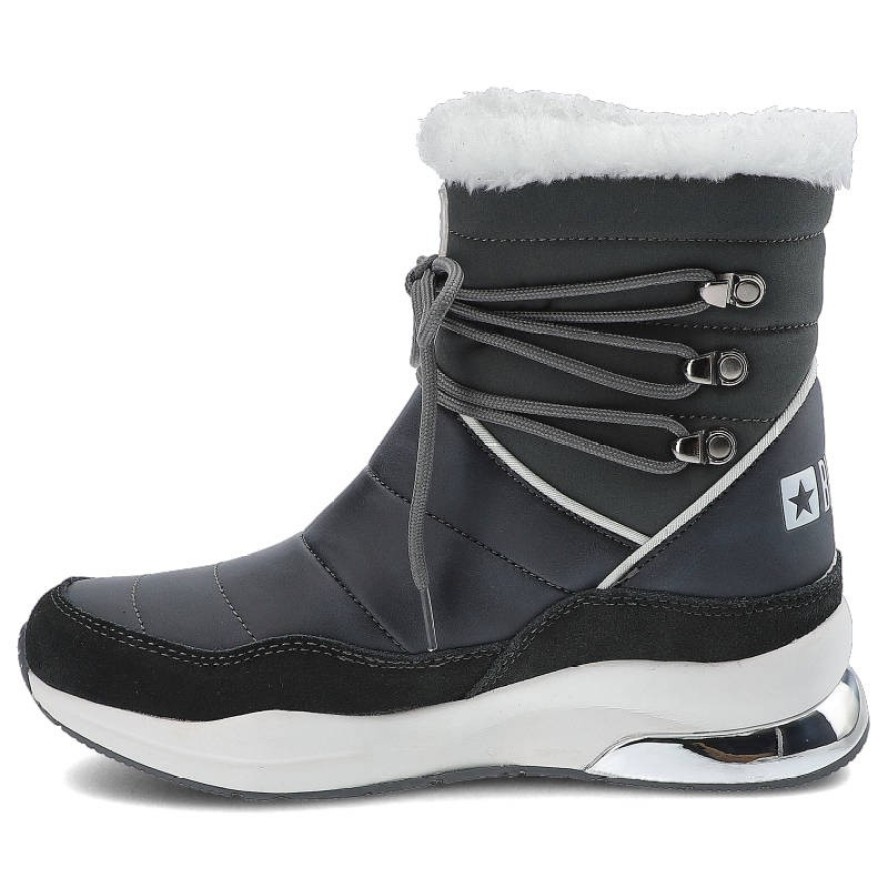 Botki damskie Big Star, skóra naturalna z elementami tekstylnymi ocieplana cholewka z miękkim kołnierzem regulacja sznurkiem wzmocniona podeszwa o wy