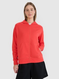 4F Bluza dresowa rozpinana z kapturem damska - czerwona XS