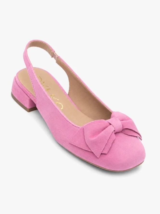 Różowe czółenka slingback bez pięty z kokardką