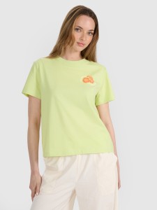 4F T-shirt oversize z nadrukiem damski - żółty S