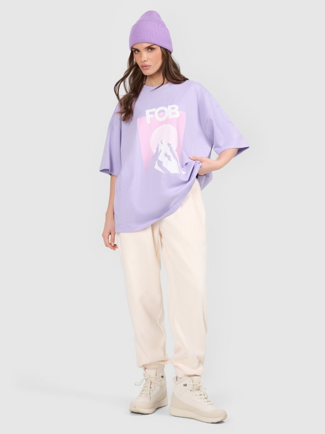 4F T-shirt loose z nadrukiem damski - fioletowy S