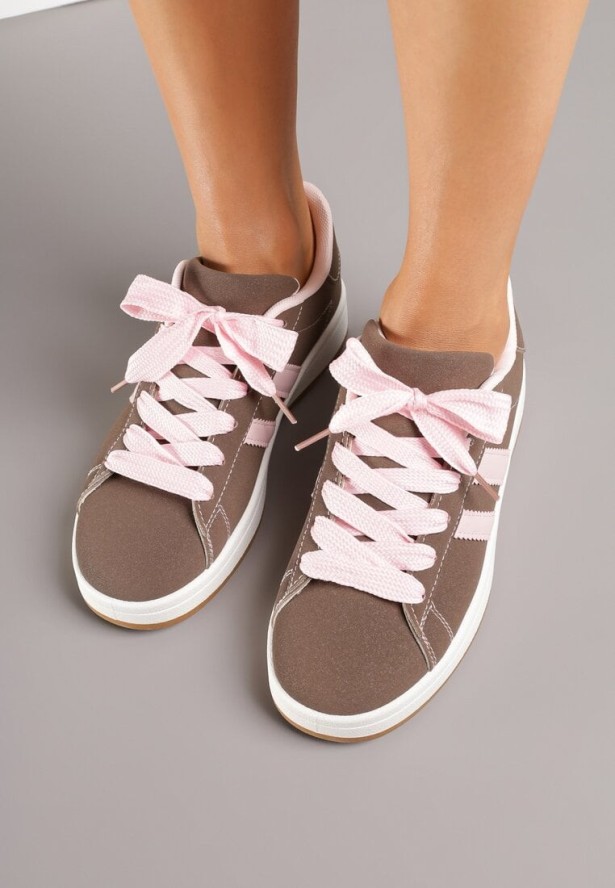 Brązowe Sneakersy Ozdobione Motywem Pasków Flortewi