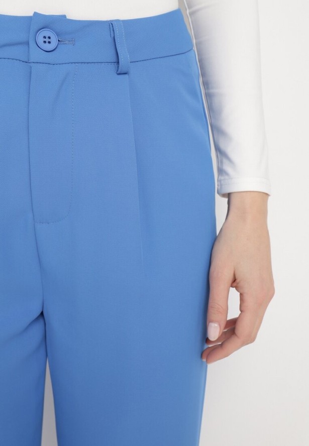 Niebieskie Spodnie o Klasycznym Fasonie z Podwiniętymi Nogawkami z Ukrytym Suwakiem Wilelma