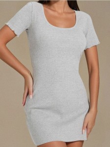 Sukienka mini w prążek - szary