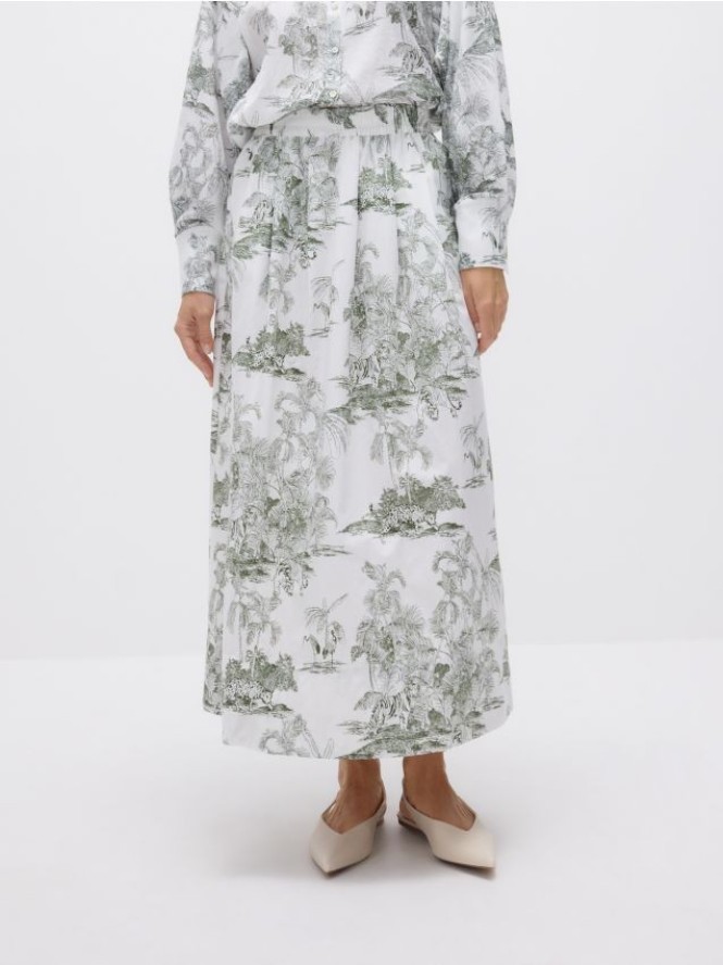 Bawełniana spódnica midi - oliwkowy