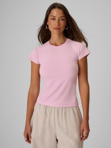 4F T-shirt slim gładki damski - różowy S