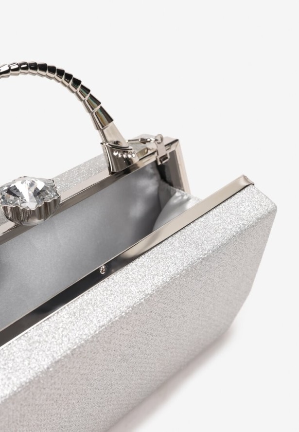 Srebrna Brokatowa Torebka Kopertówka Jonizze