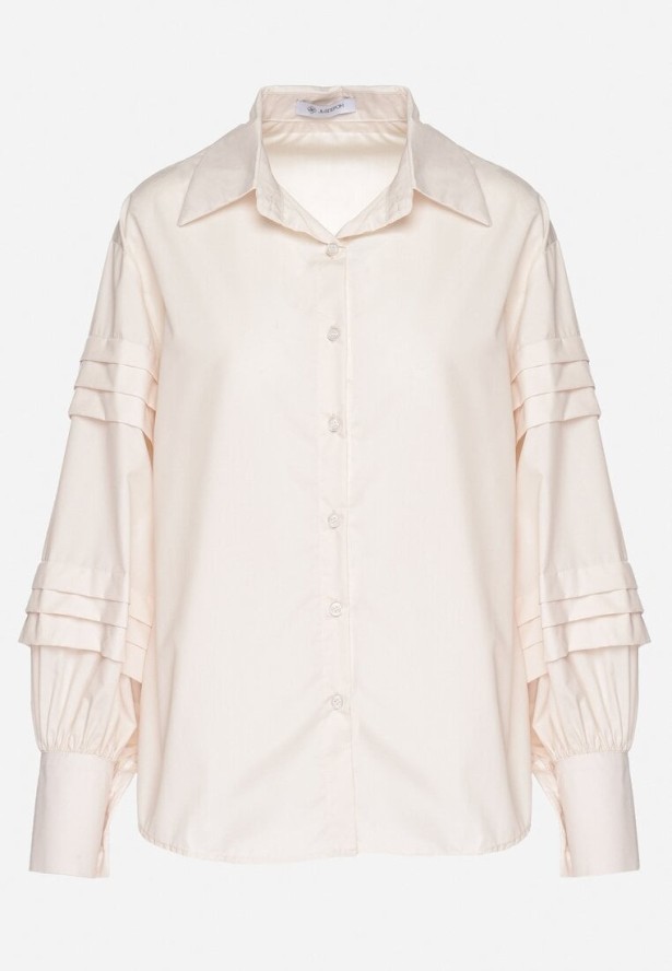 Jasnobeżowa Koszula z Bawełną Ozdobiona Szerokimi Rękawami Edimelia