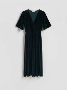 Welurowa sukienka z plisowaniem - morski