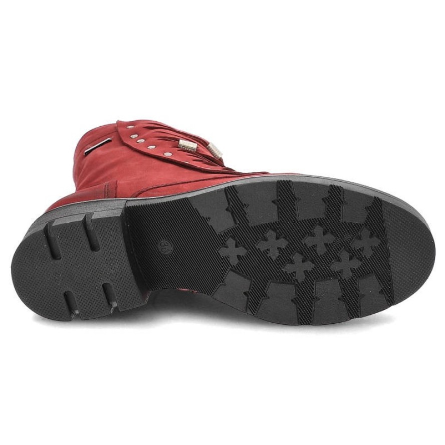 Czerwone Botki Pollonus Damskie Skórzane Modne Buty