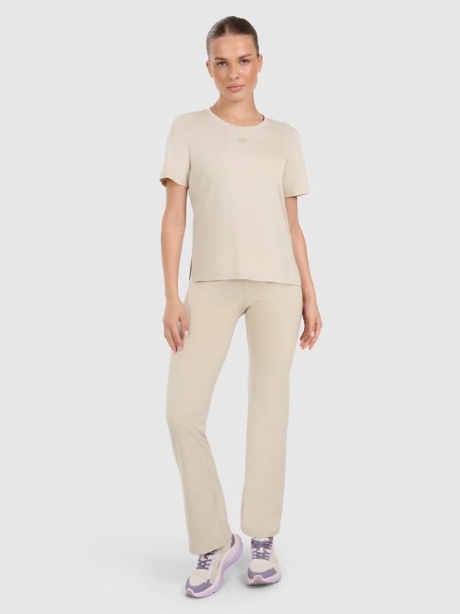 4F Koszulka treningowa regular szybkoschnąca damska - beżowa M