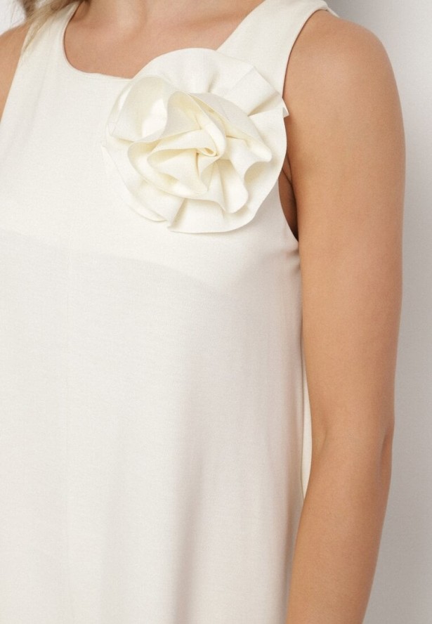 Jasnobeżowy Kombinezon z Wiskozą i Broszką Kwiatu 3D Odellira