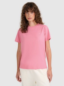 4F T-shirt regular gładki damski - różowy M