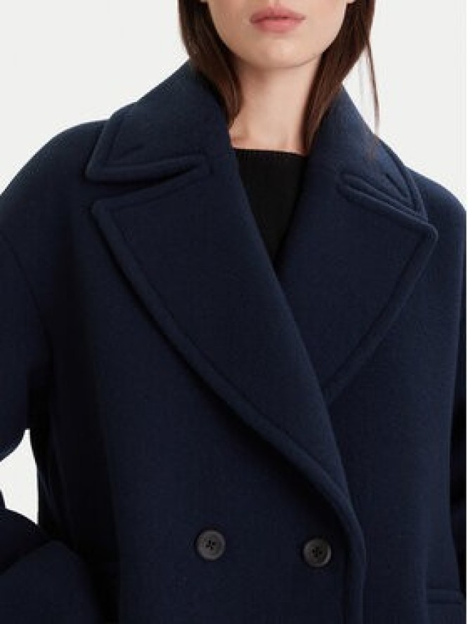 Calvin Klein Płaszcz wełniany LV044D549G Granatowy Relaxed Fit