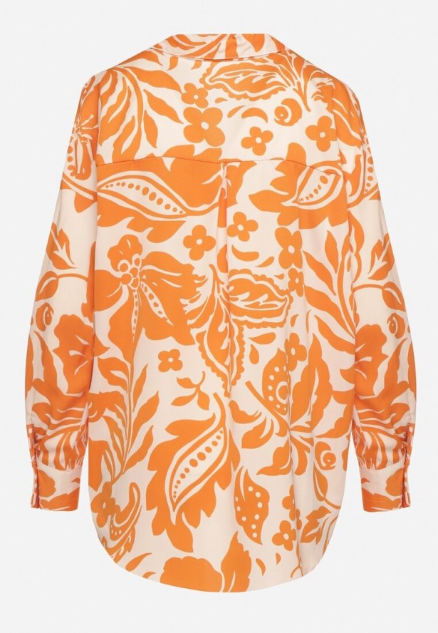 Pomarańczowa Koszula o Luźnym Fasonie w Kwiatowy Wzór Edala