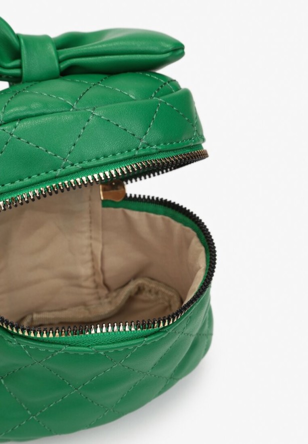 Zielona Pikowana Torebka na Cienkim Pasku z Łańcuszkiem i Ozdobną Kokardą Venciaf