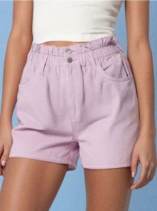 Szorty paperbag high waist - fioletowy