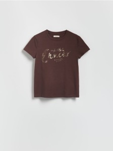 T-shirt z połyskującym nadrukiem - beżowy