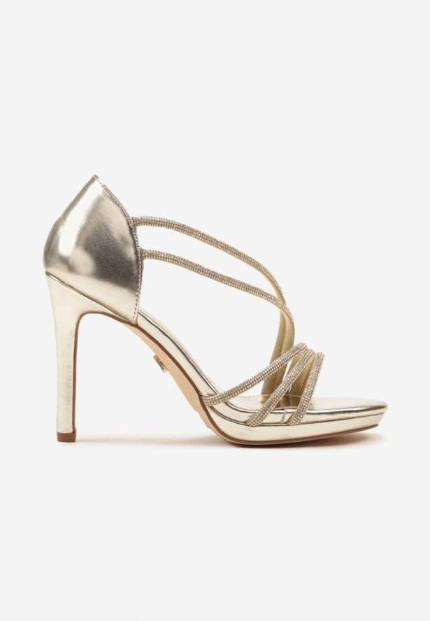 Złote Sandały Vices na Szpilce Ozdobione Cyrkoniami Noritia