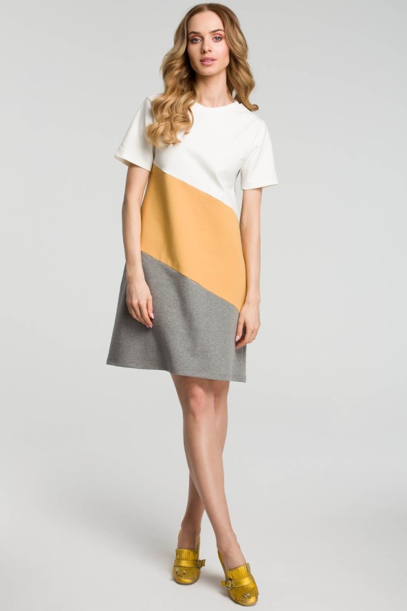 Sukienka sportowa trapezowa bawełniana w paski midi na co dzień