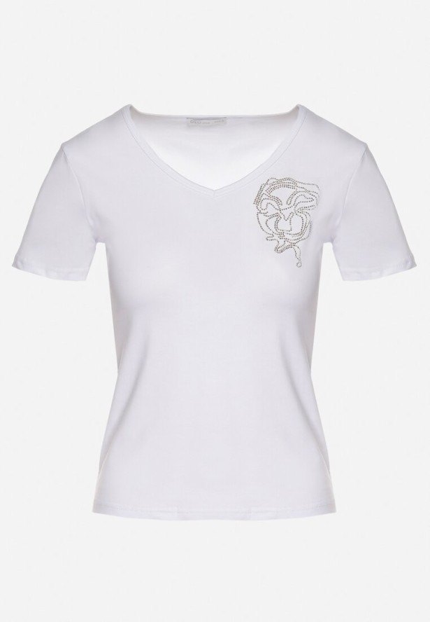 Biały T-shirt z Bawełny z Cyrkoniowym Wzorem Uliavira