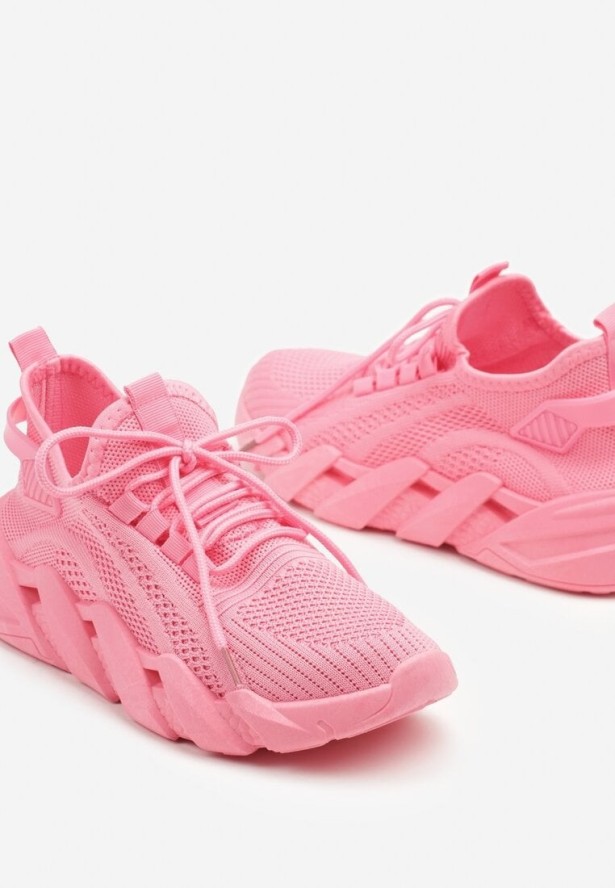 Różowe Sneakersy na Grubej Podeszwie z Tłoczeniem Tatinora