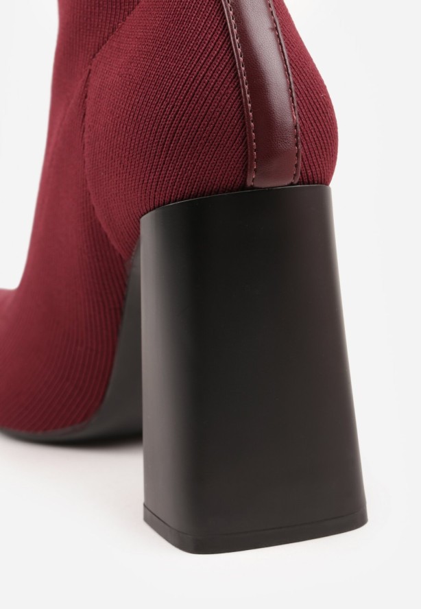 Bordowe Botki Vices na Obcasie o Geometrycznym Kształcie z Elastyczną Cholewką Falurea