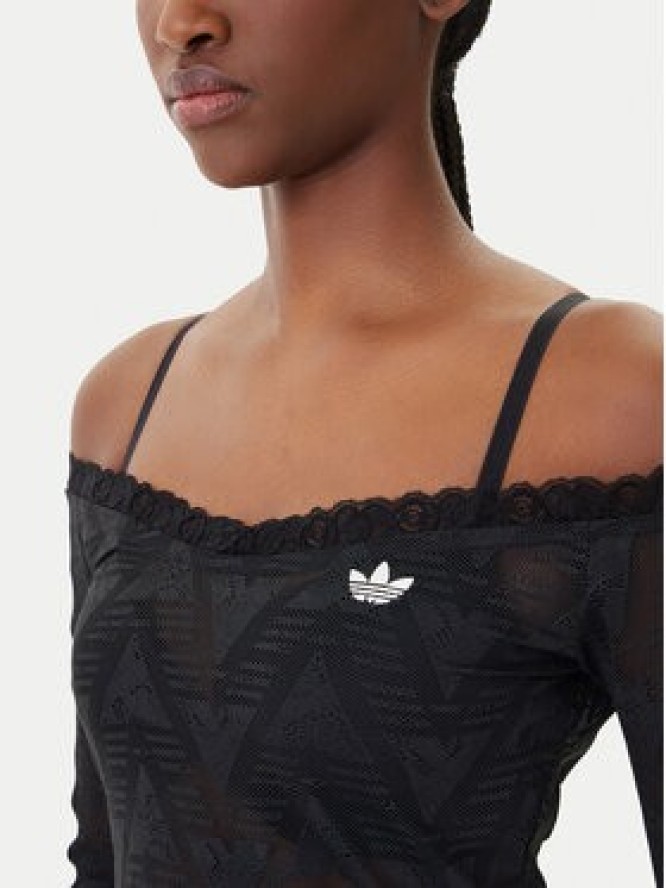 adidas Bluzka Lace Bardot KD0350 Czarny Slim Fit