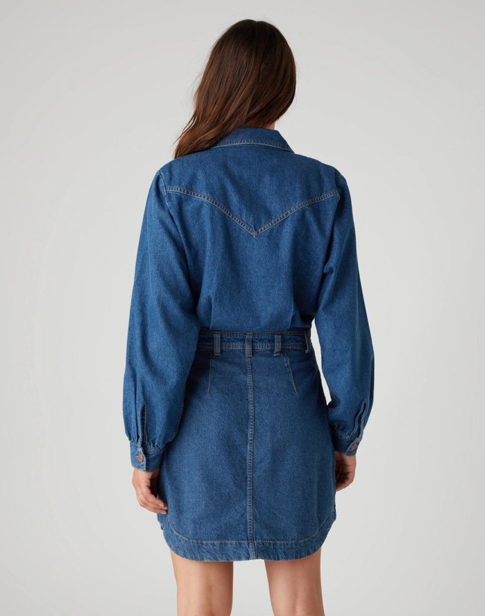 SUKIENKA JEANSOWA WRANGLER PUFF SLEEVE WESTERN MID INDIGO W9P4LLX8E 112132455
