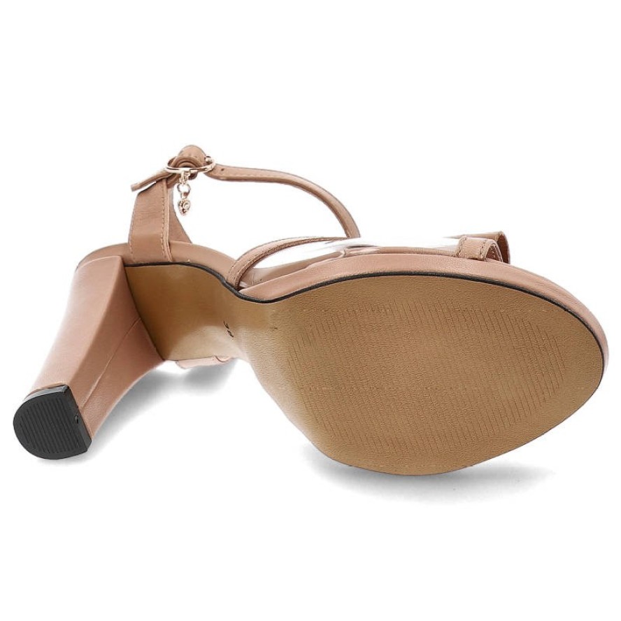 Beżowe Sandały Chebello Eleganckie Buty Ze Skóry