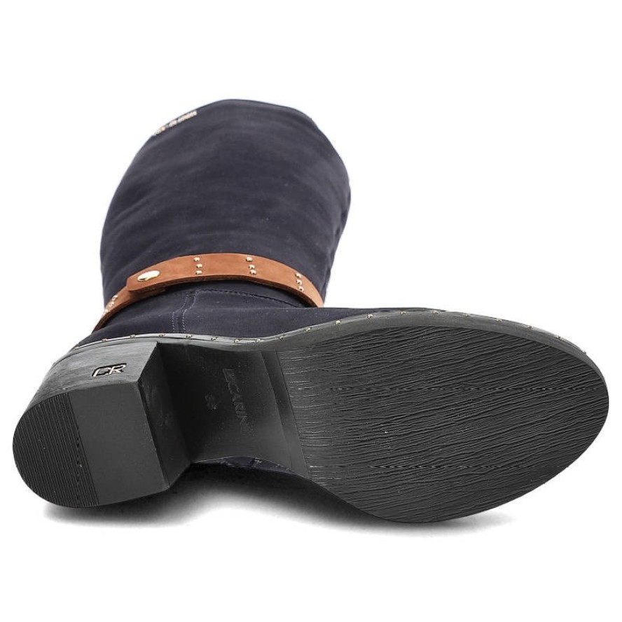 Kozaki damskie Carinii, skórzane na obcasie, granatowe, B4602_K59-793-POL-861