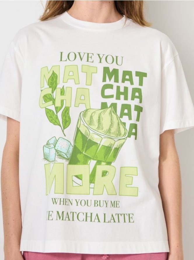 Bawełniana koszulka z kolorowym nadrukiem - kremowy