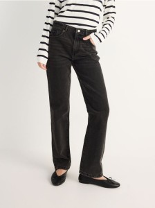 Jeansy straight ze średnim stanem - czarny