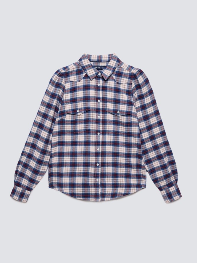 Koszula damska flanelowa w krate granatowo-beżowa Indina 401